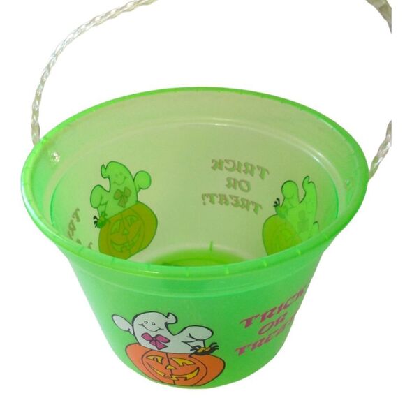 Vintage Halloween Bucket Pail Trick or Treat Ghost Translucent Neon Green 1990s. - Picture 11 of 16